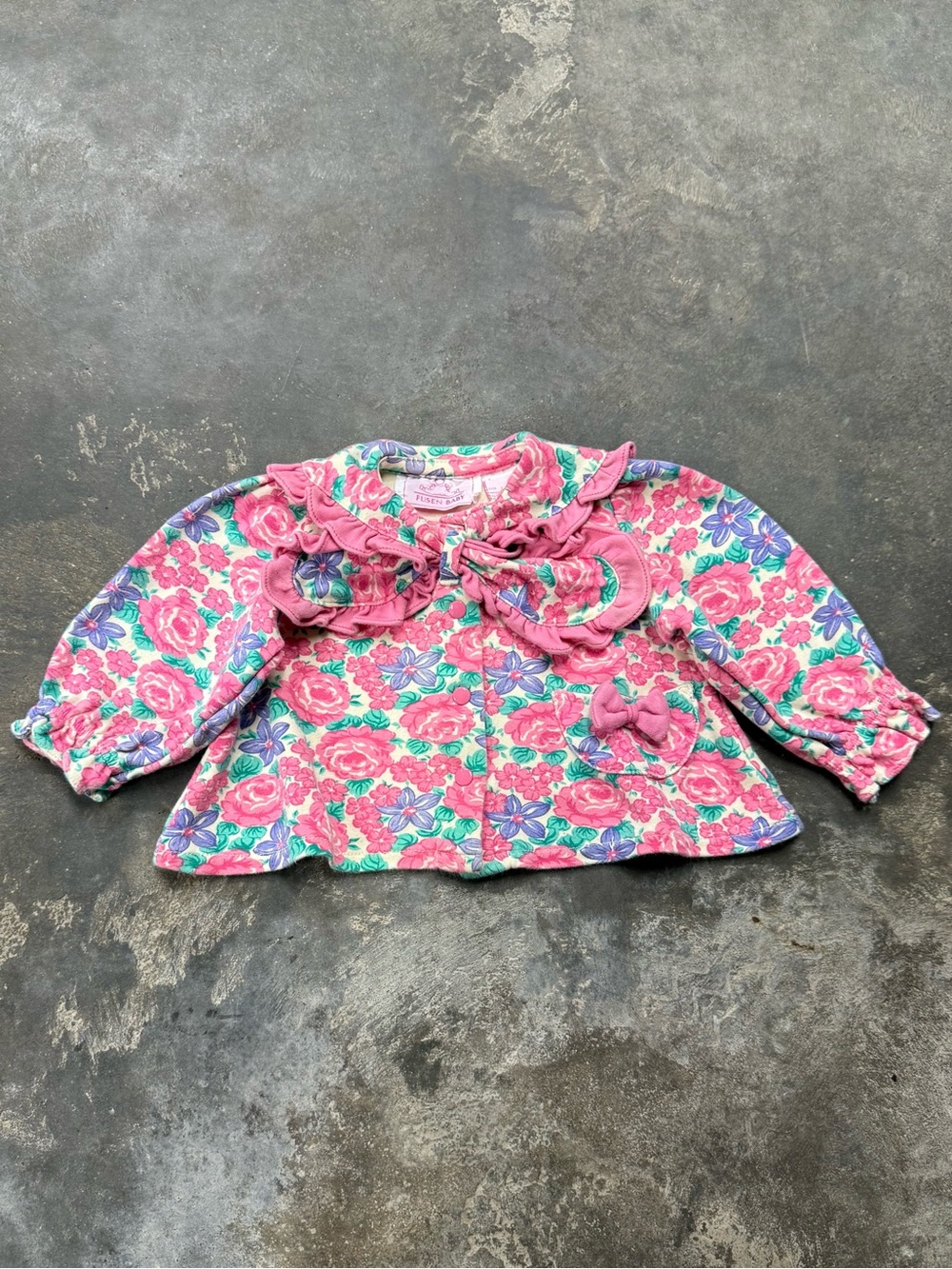 Vintage 90s Fusen Baby Floral Ruffle Bow Jacket Top 3M
